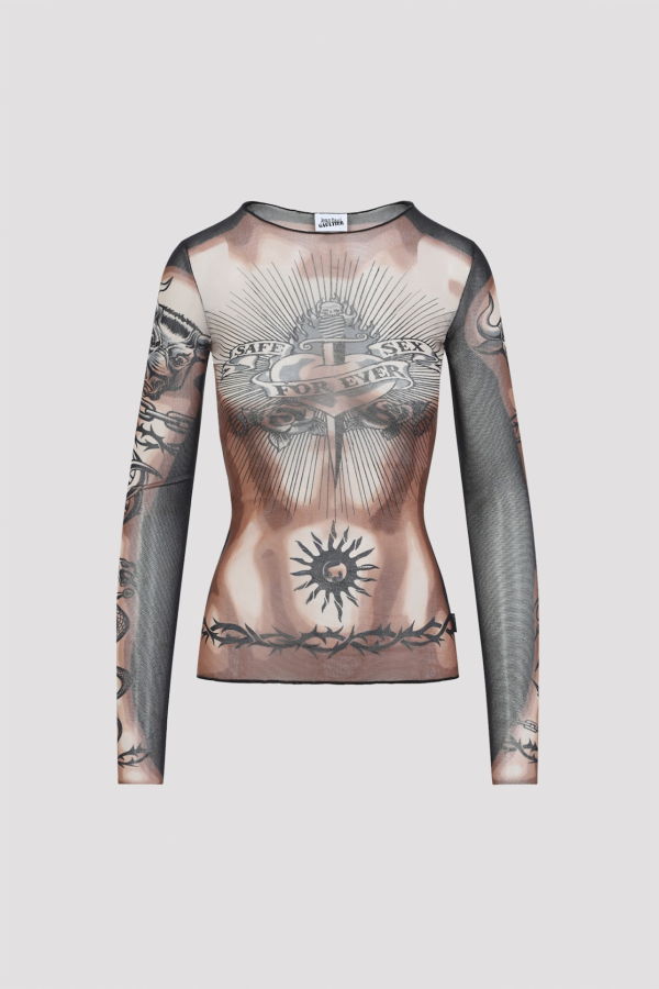 Jean Paul Gaultier Safe Sex Tattoo Top - Nude Brown Black