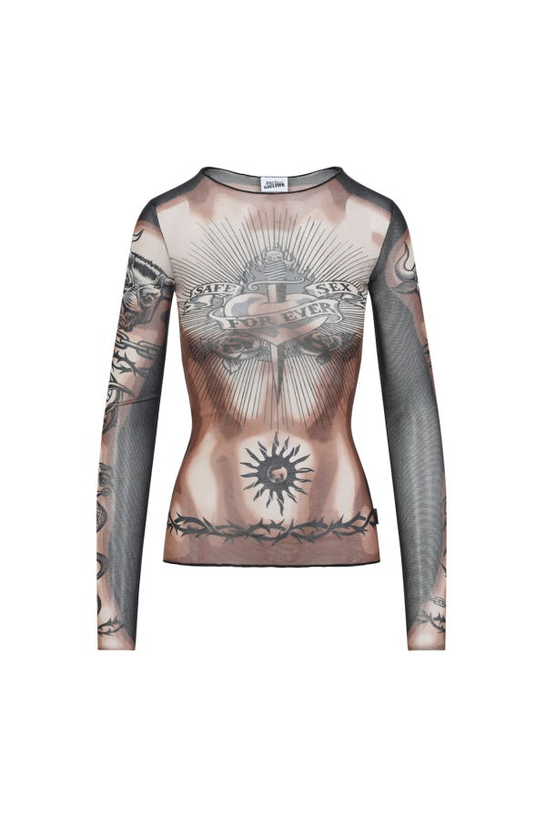 Jean Paul Gaultier Safe Sex Tattoo Top - Nude Brown Black