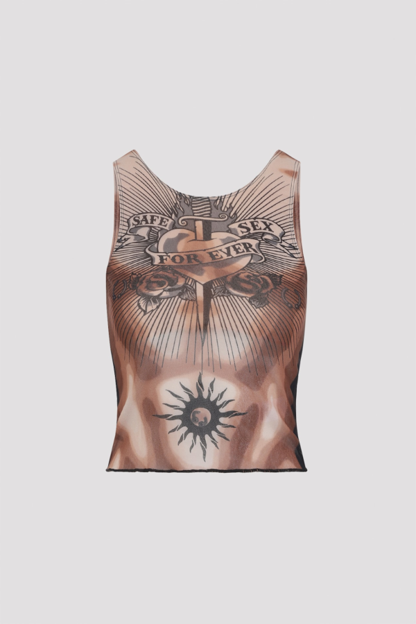 Jean Paul Gaultier Safe Sex Tattoo Top - Nude Brown Black