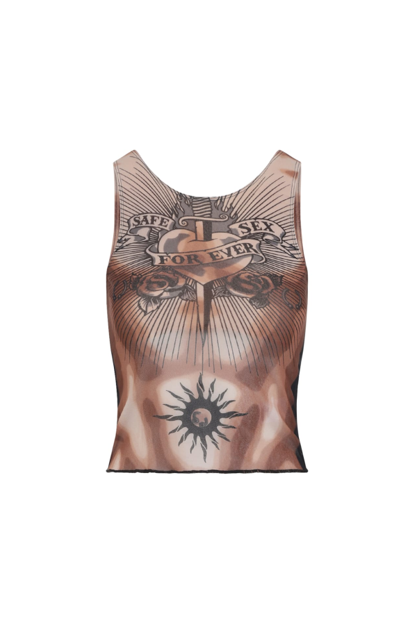 Jean Paul Gaultier Safe Sex Tattoo Top - Nude Brown Black