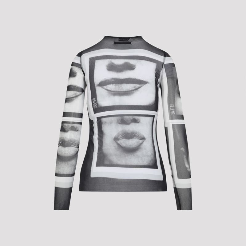 Jean Paul Gaultier Eyes And Lips Top - Black Grey White