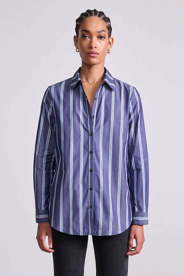 Apiece Apart Sodi Wrap Button Up Top - Indigo Stripe