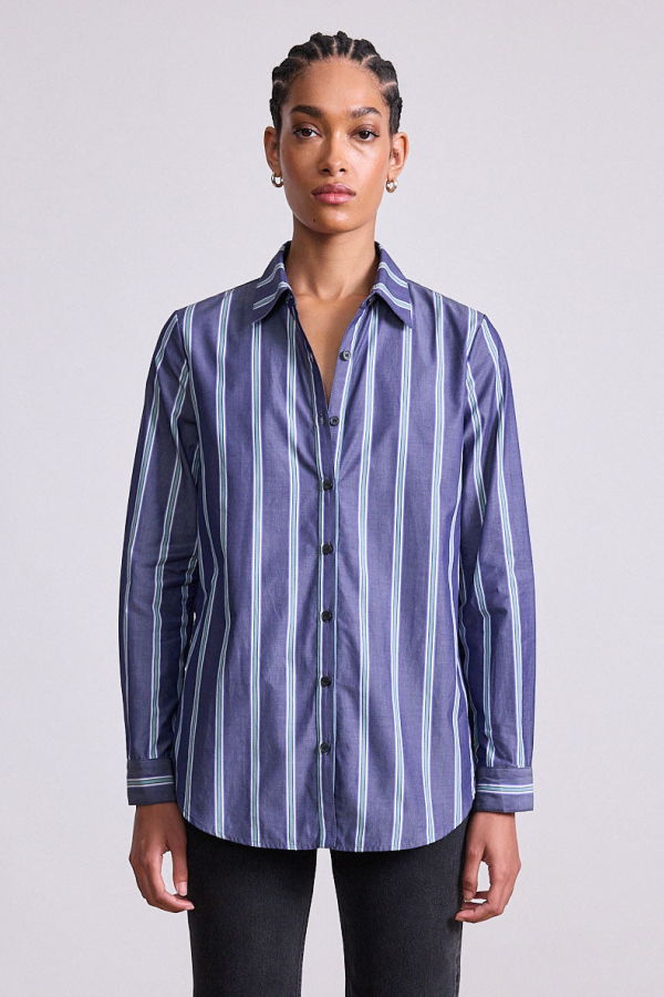 Apiece Apart Sodi Wrap Button Up Top - Indigo Stripe