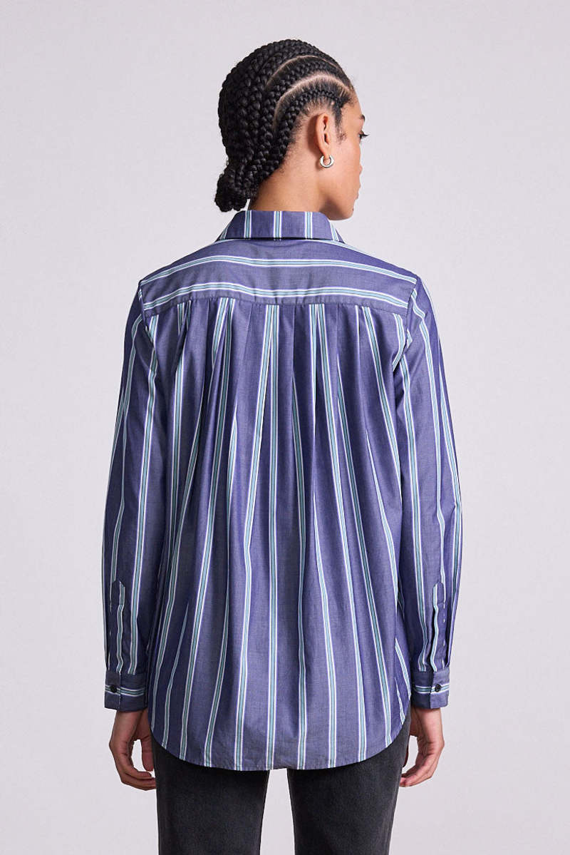 Apiece Apart Sodi Wrap Button Up Top - Indigo Stripe