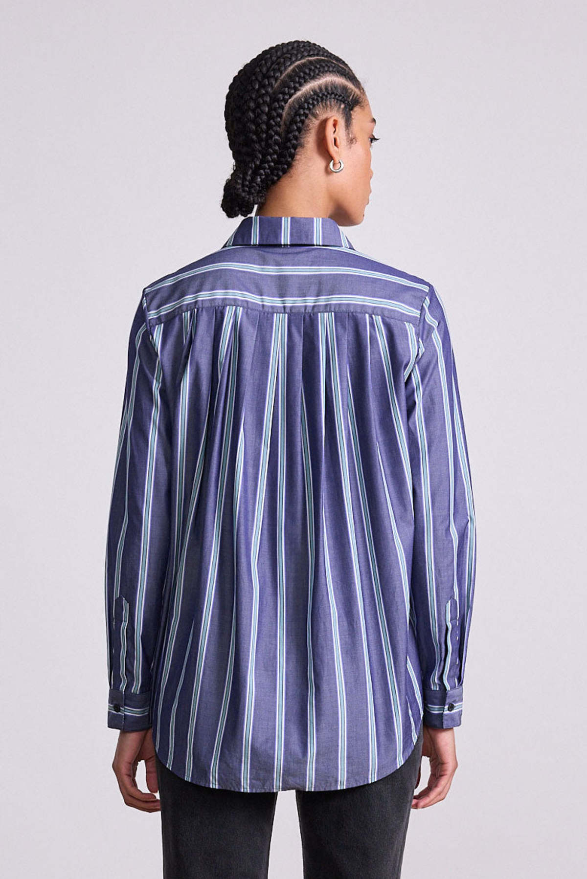 Apiece Apart Sodi Wrap Button Up Top - Indigo Stripe - Image 4 of 5