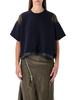sacai Oversized Technical Cotton Drawstring Hem T-Shirt - Navy Dark Khaki - Thumbnail 1