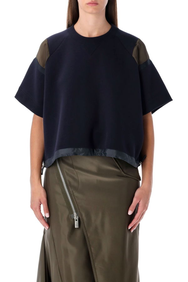 sacai Oversized Technical Cotton Drawstring Hem T-Shirt - Navy Dark Khaki