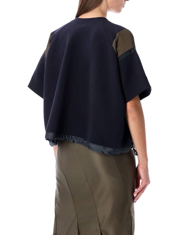 sacai Oversized Technical Cotton Drawstring Hem T-Shirt - Navy Dark Khaki