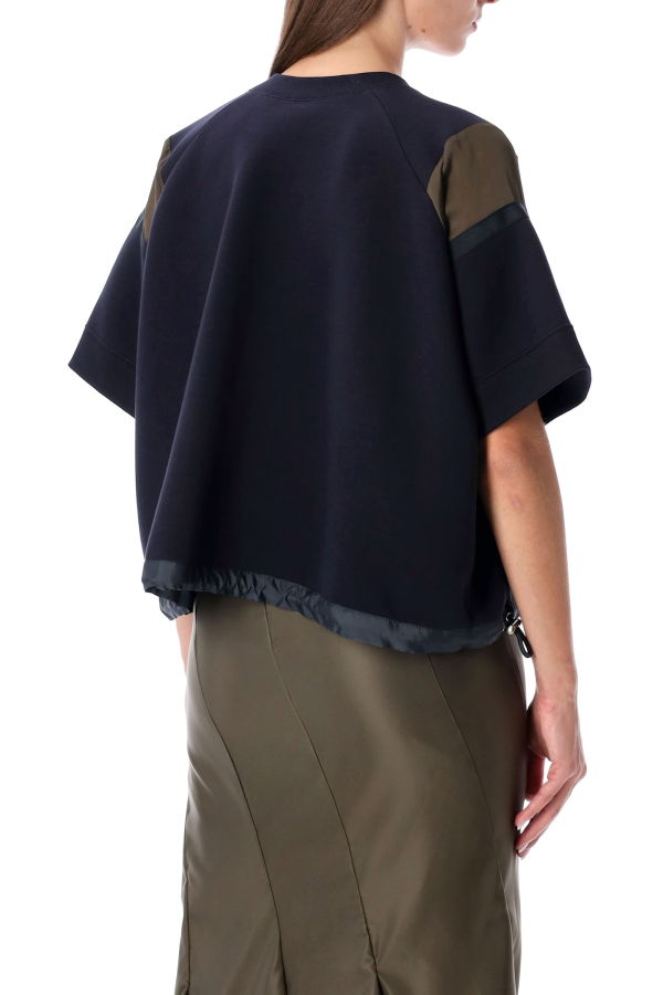 sacai Oversized Technical Cotton Drawstring Hem T-Shirt - Navy Dark Khaki