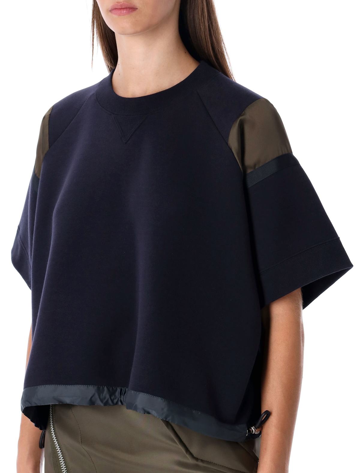 sacai Oversized Technical Cotton Drawstring Hem T-Shirt - Navy Dark Khaki - Image 3 of 3