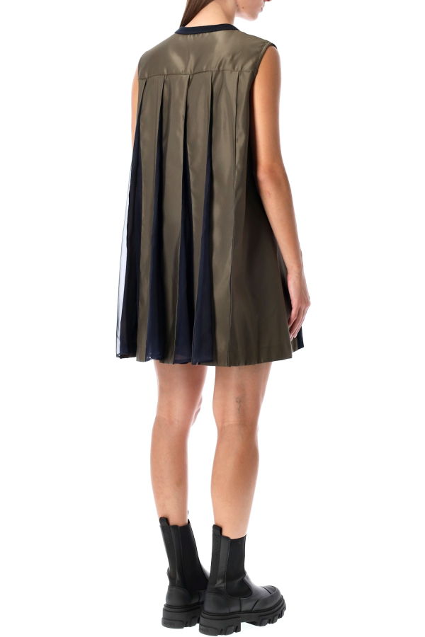 sacai Short Dress With Contrasting Pleated Back Dress - Navy Khaki