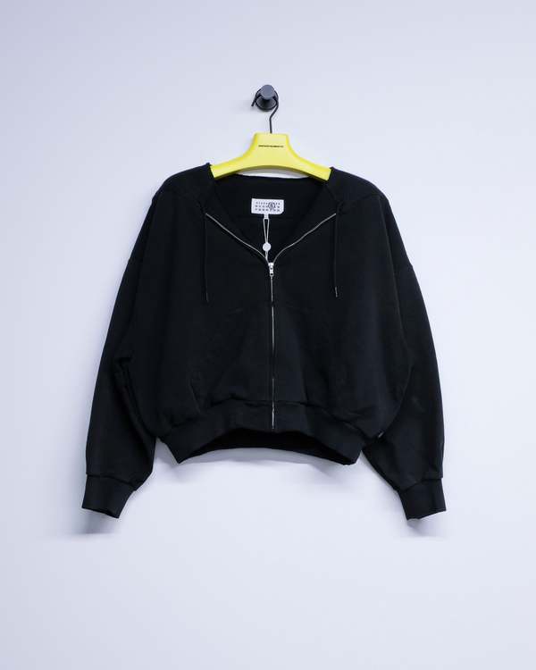 MM6 Maison Margiela Black Cotton Deconstructed Zipped Sweatshirt