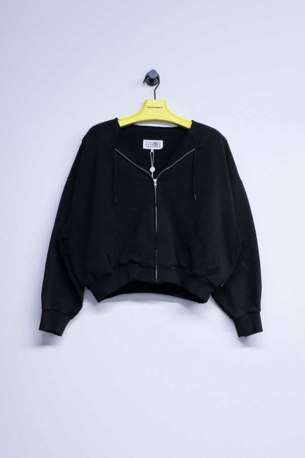 MM6 Maison Margiela Black Cotton Deconstructed Zipped Sweatshirt