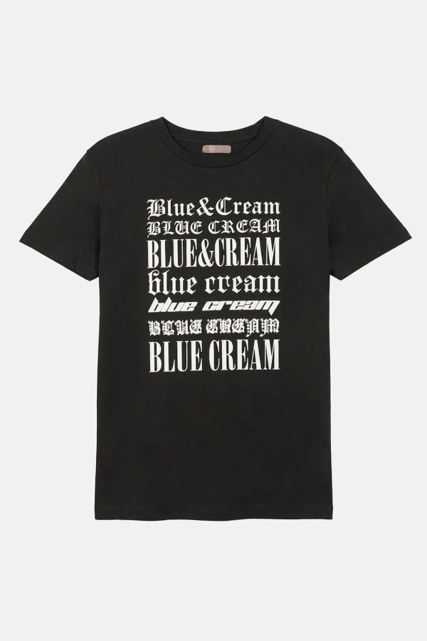 Blue&Cream All Over Logo Tee - Black