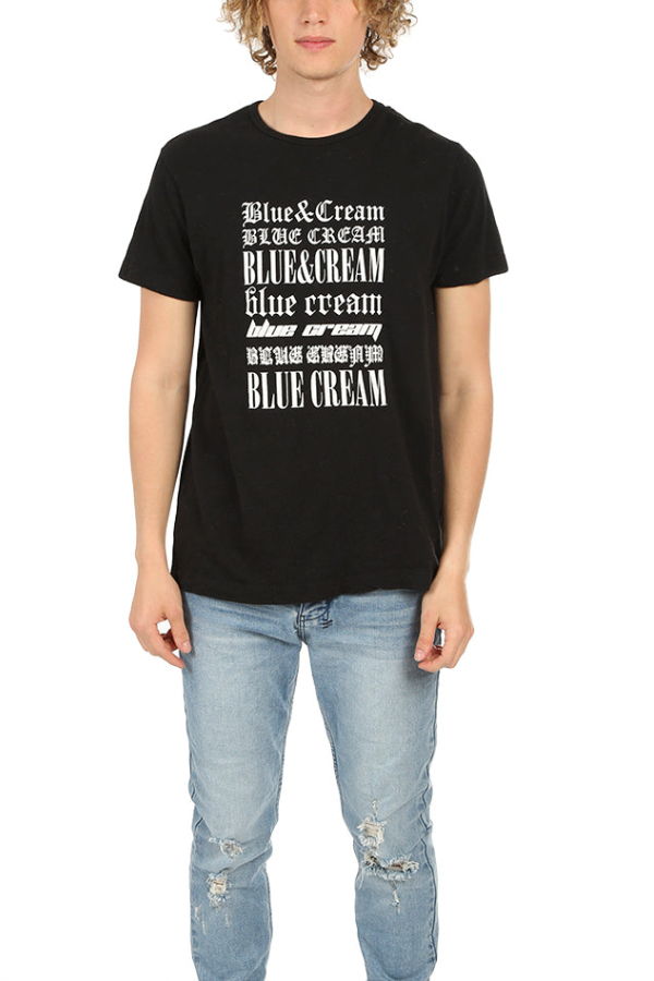 Blue&Cream All Over Logo Tee - Black