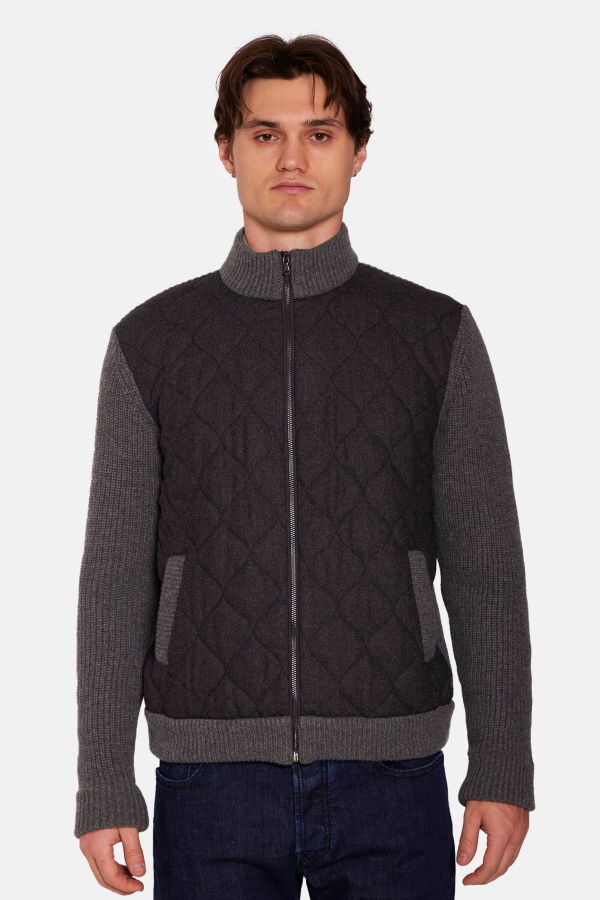 Blue&Cream Cashmere Quilted Combo Zip Jacket