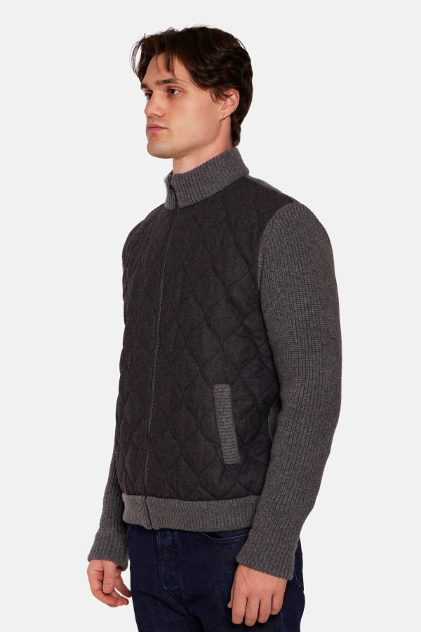 Blue&Cream Cashmere Quilted Combo Zip Jacket