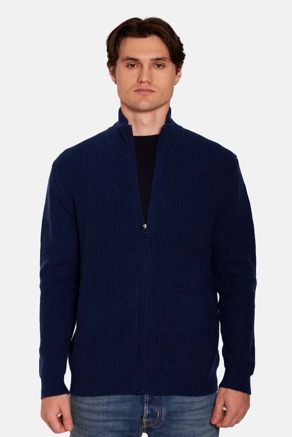 Blue&Cream Kenny Cash Waffle Zip Up Jacket - Navy Blue&Cream Kenny Cash Waffle Zip Up Jacket - Navy