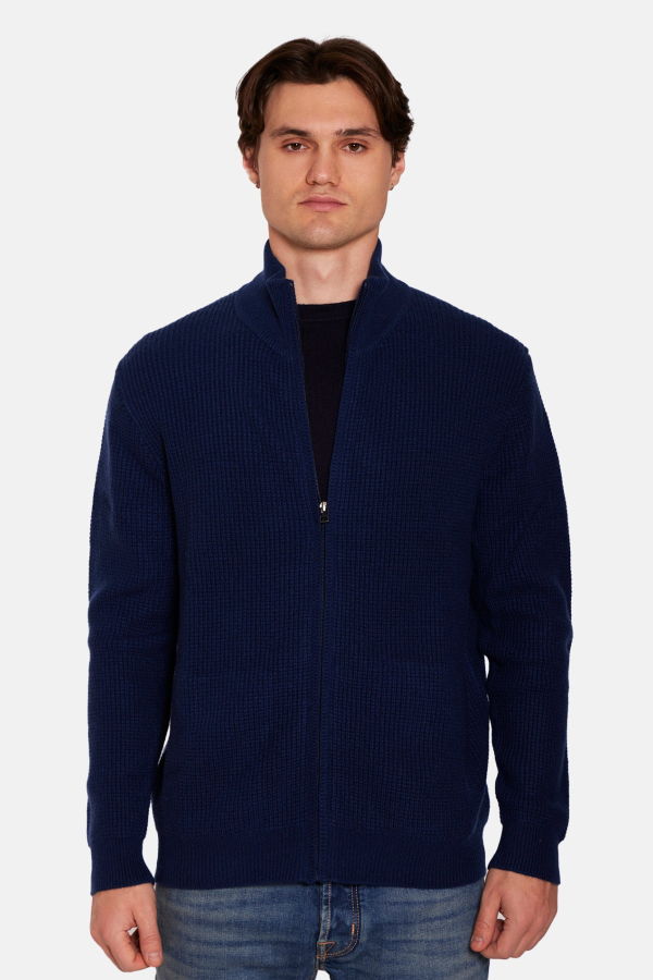 Blue&Cream Kenny Cash Waffle Zip Up Jacket - Navy