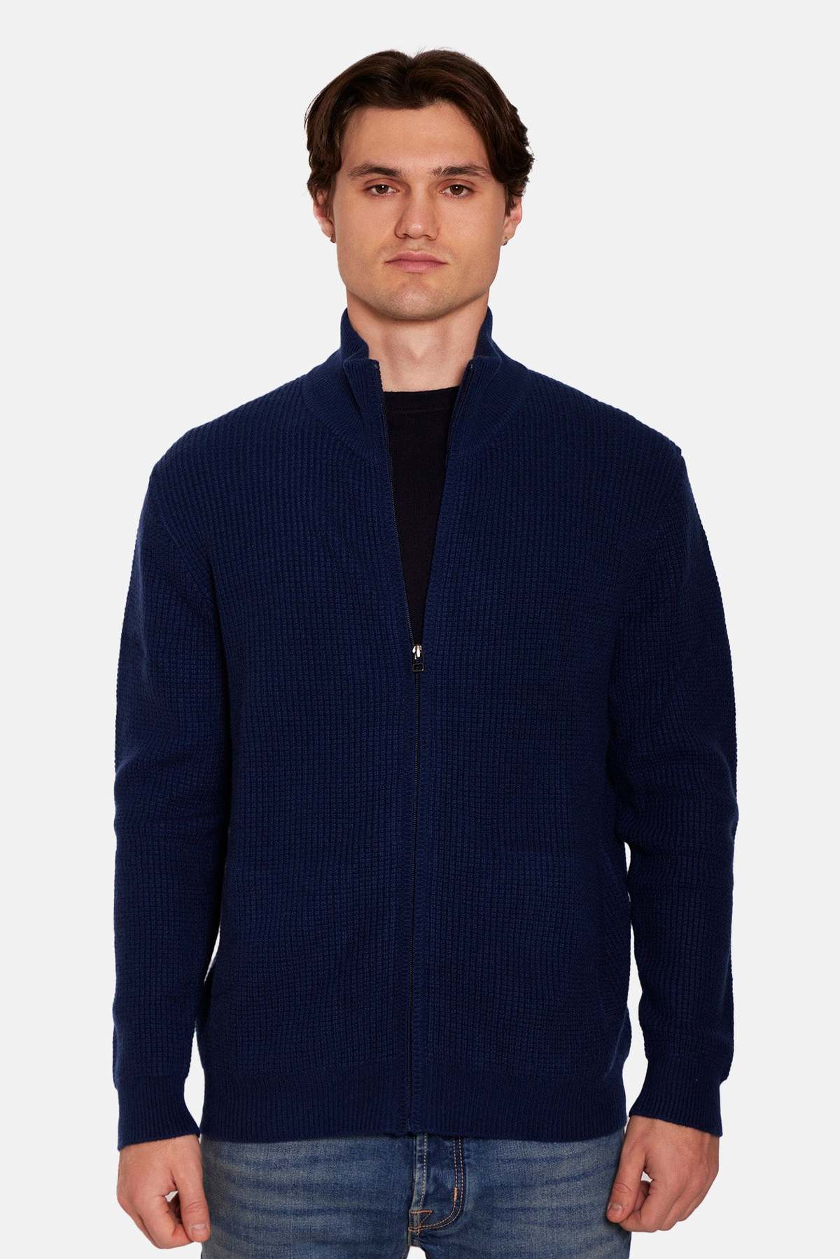 Blue&Cream Kenny Cash Waffle Zip Up Jacket - Navy - Image 1 of 4