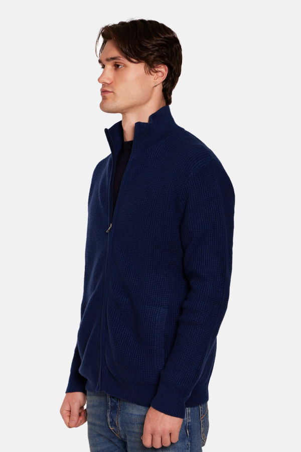 Blue&Cream Kenny Cash Waffle Zip Up Jacket - Navy