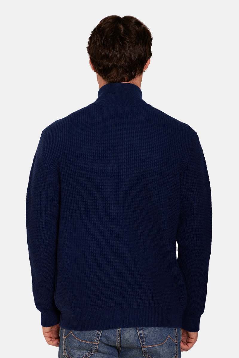 Blue&Cream Kenny Cash Waffle Zip Up Jacket - Navy