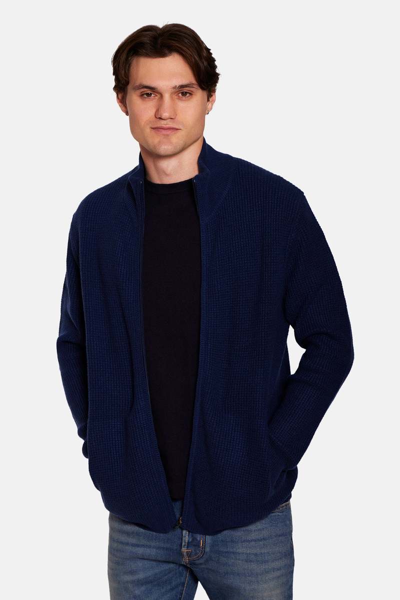 Blue&Cream Kenny Cash Waffle Zip Up Jacket - Navy