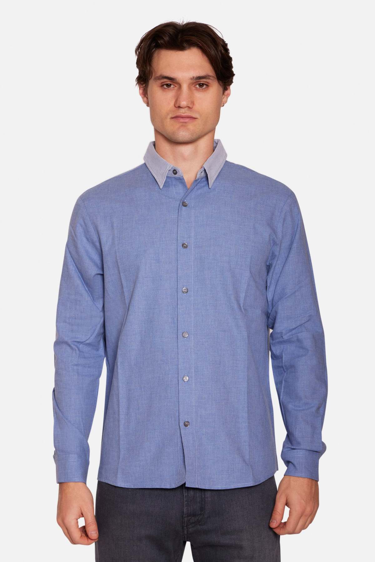 Blue&Cream Newman Combo Shirt Denim Slate with Lt Slate Collar - Image 1 of 3