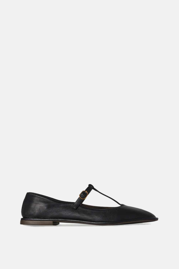 The Row Square T-Strap Flats - Black