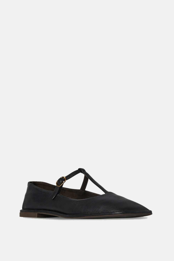 The Row Square T-Strap Flats - Black