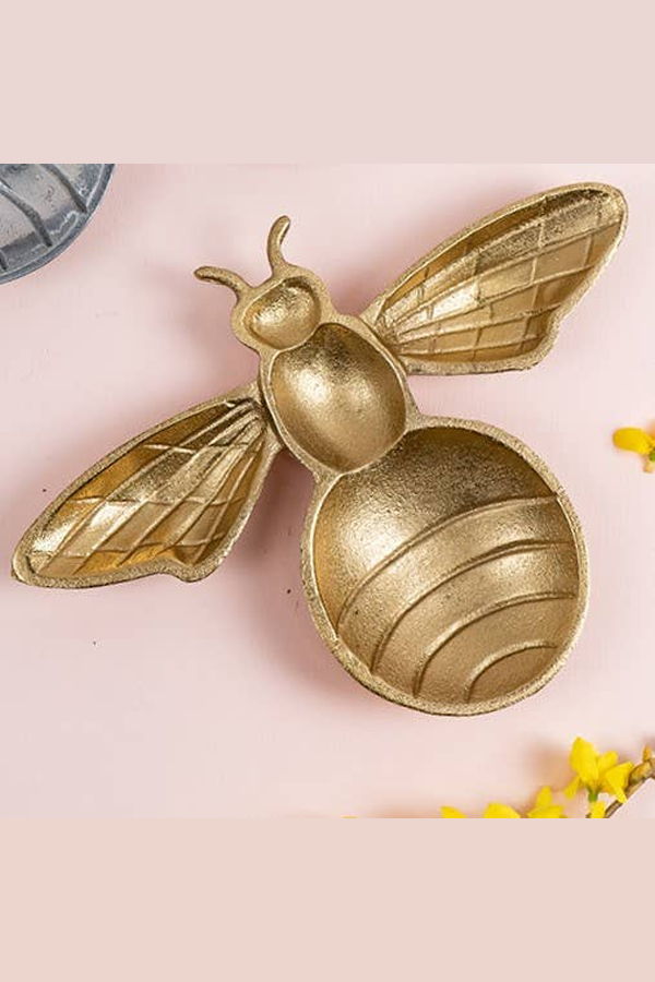 India Handicrafts Inc Bee Shaped Gold Textured Tray