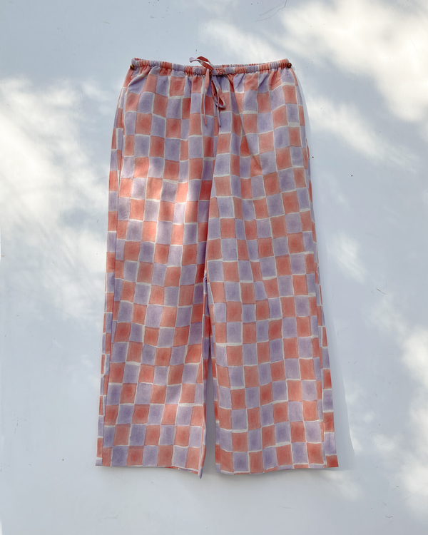 PO-EM Beachcomber Tie Cotton Pants in Sala Block-Print