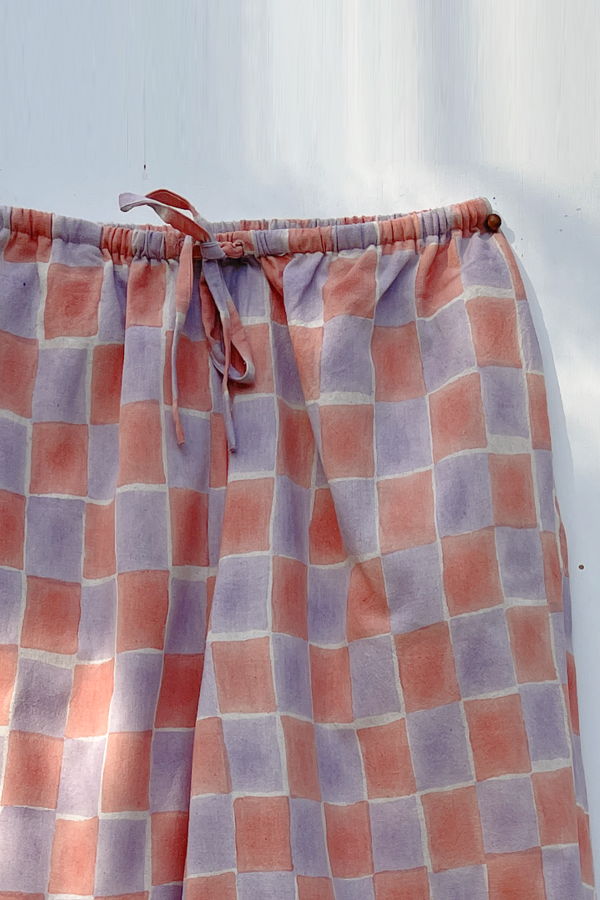 PO-EM Beachcomber Tie Cotton Pants in Sala Block-Print