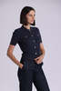 Minnie Rose Short Sleeve Collared Shirt w/ Pockets Sweater - Navy - Thumbnail 1