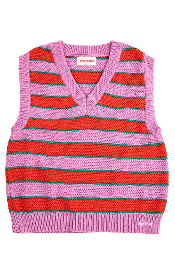 Bobo Choses V-Neck Multicolour Stripes Vest - Pink