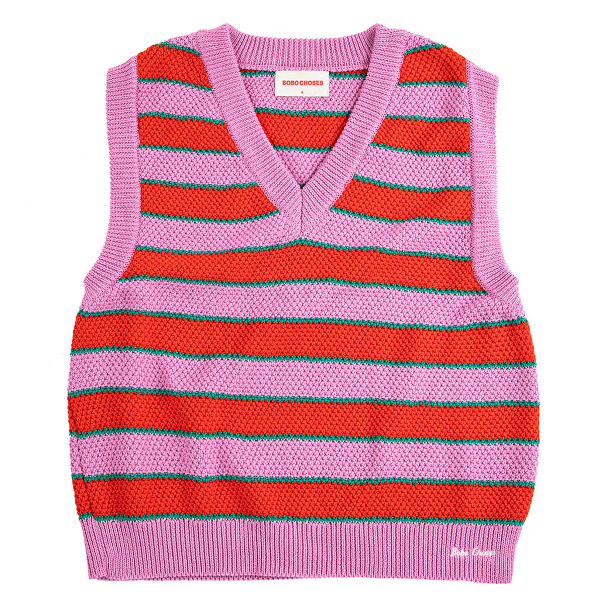 Bobo Choses V-Neck Multicolour Stripes Vest - Pink - Image 1 of 5