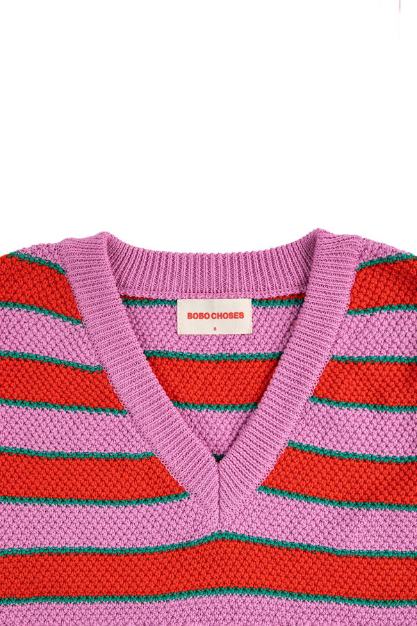 Bobo Choses V-Neck Multicolour Stripes Vest - Pink