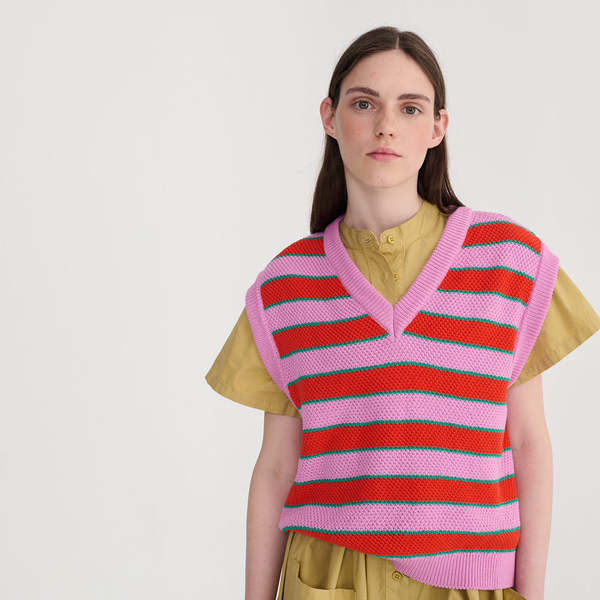 Bobo Choses V-Neck Multicolour Stripes Vest - Pink