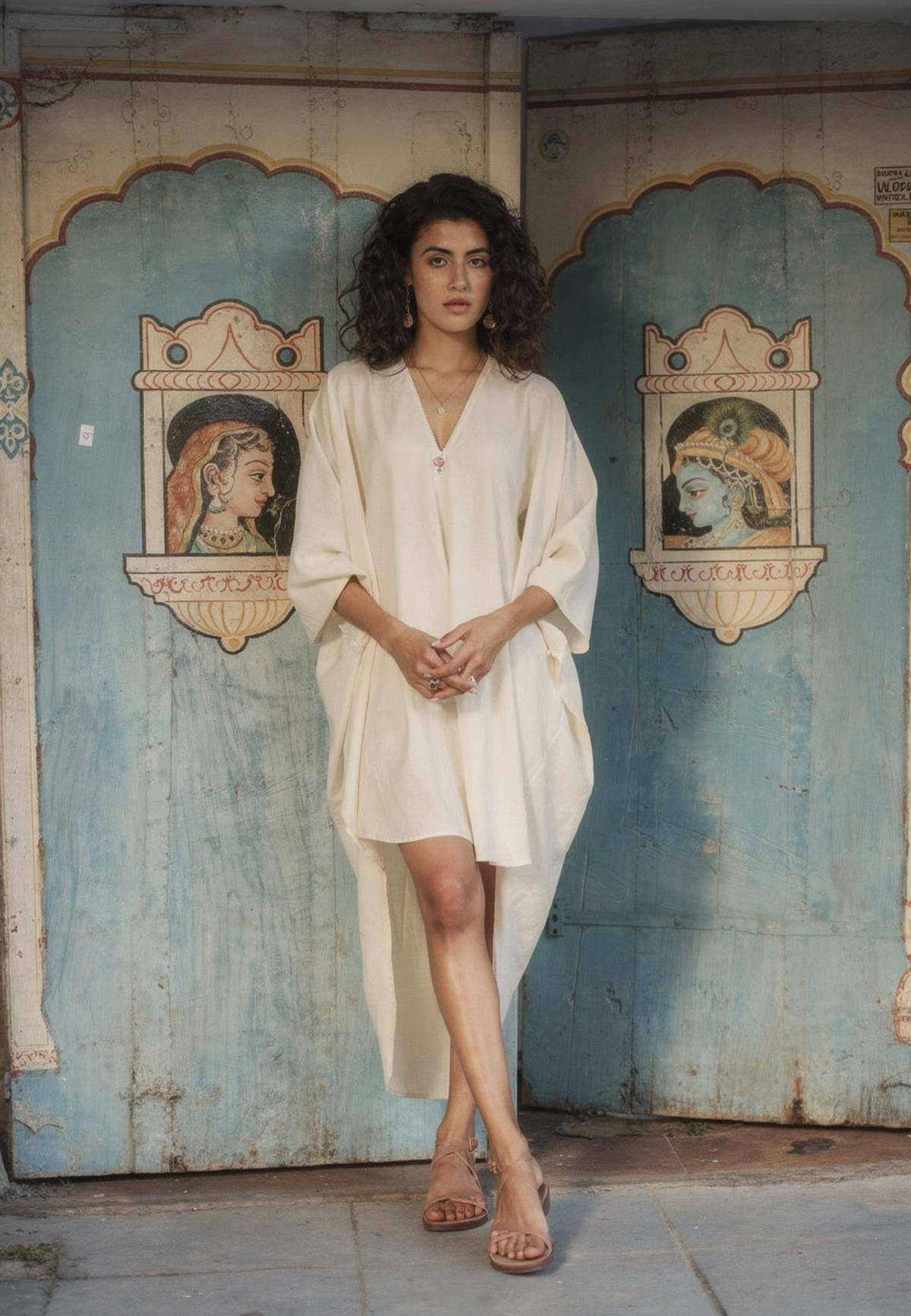 IKKIVI Clara Kaftan Dress - Off-White - Image 1 of 10