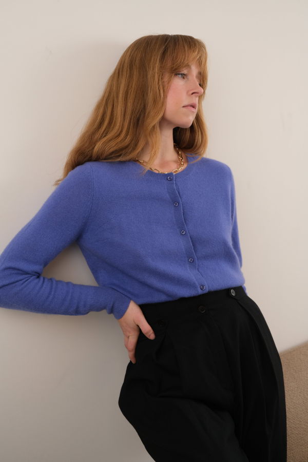 Hermine Vintage Lilac Cashmere Long Sleeve Button Up Sweater - Purple