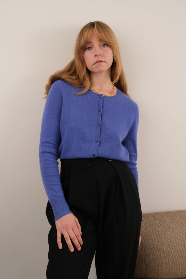 Hermine Vintage Lilac Cashmere Long Sleeve Button Up Sweater - Purple