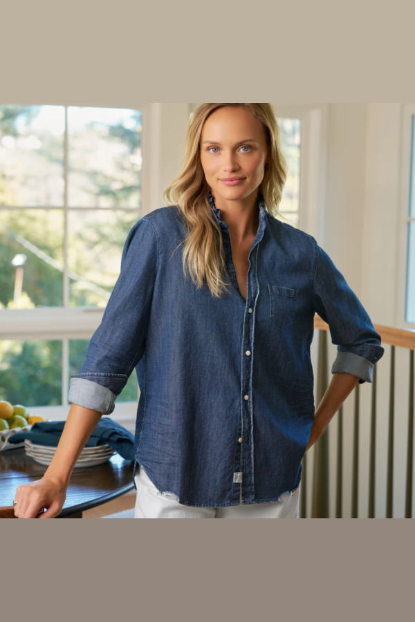 Frank & Eileen Eileen Ruffle Shirt - Vintage Dark Wash