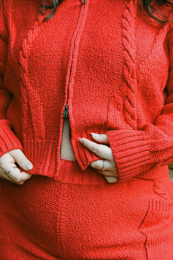 Noble Braided Knit Cardigan - Paprika