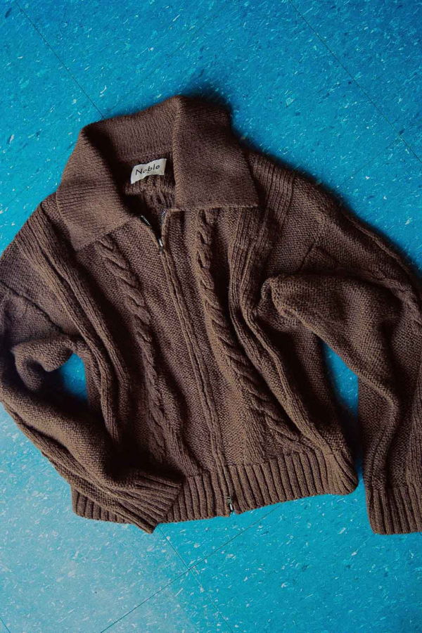 Noble Braided Knit Cardigan - Chocolate