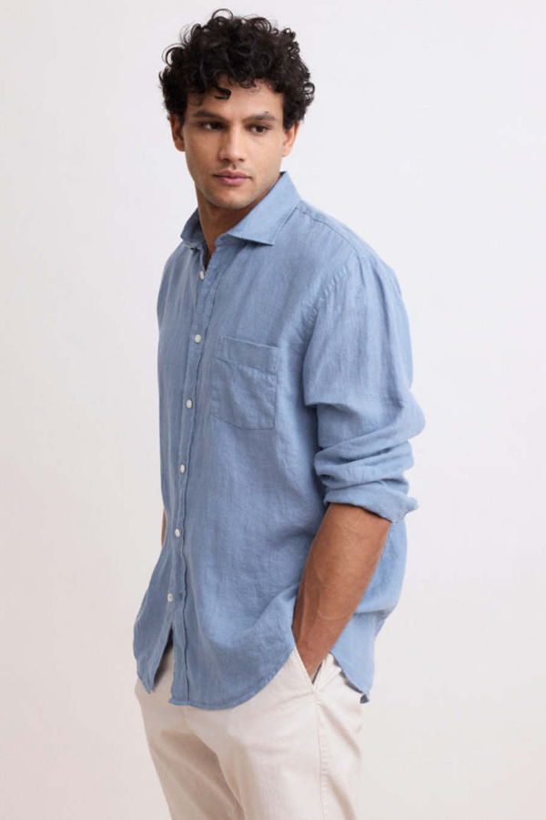 Hartford Paul Linen Shirt - Bleach Blue