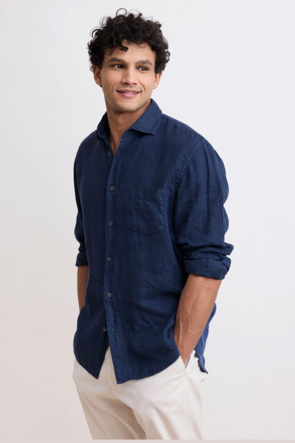 Hartford Paul Linen Shirt - Deep Blue