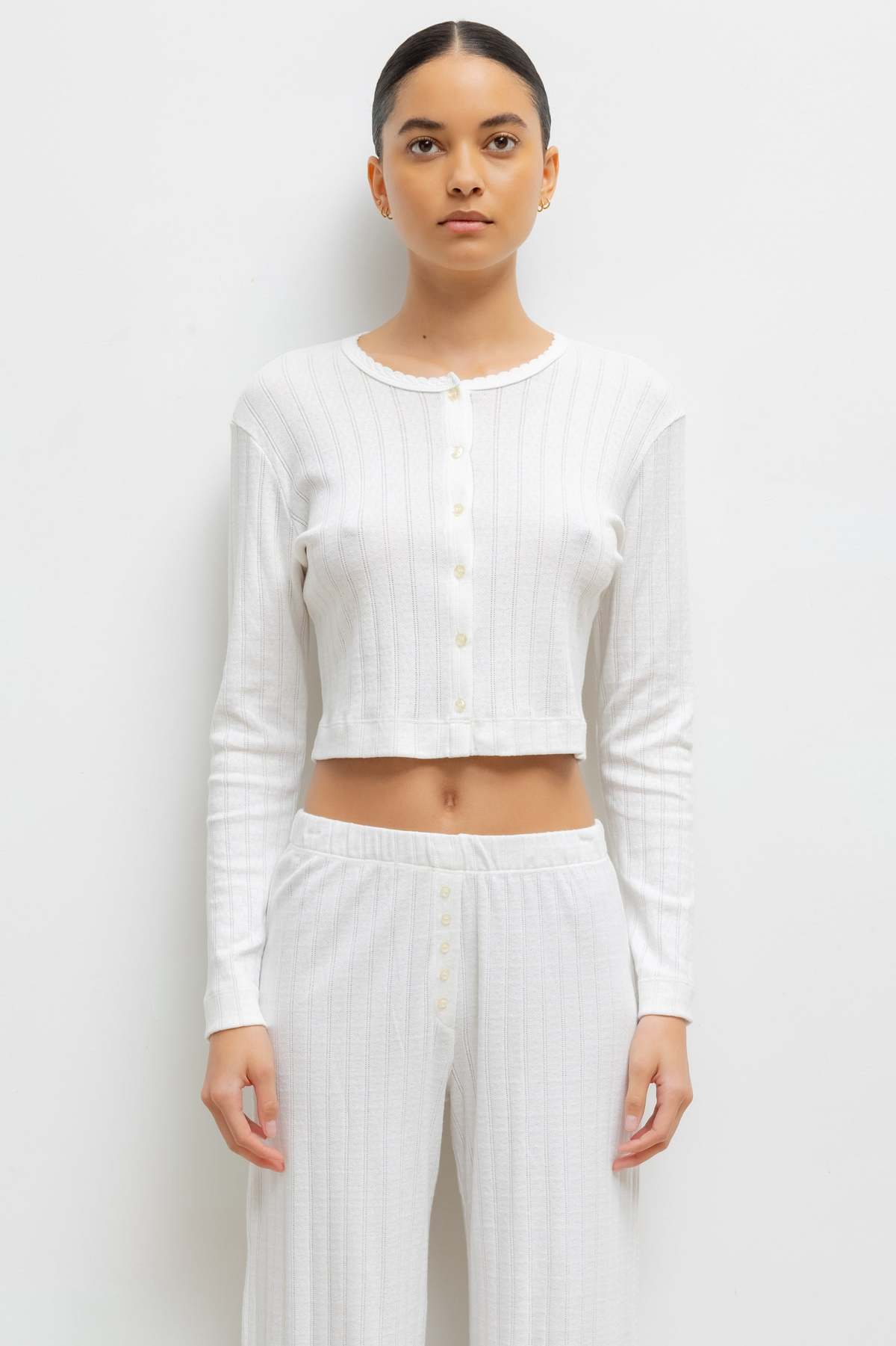 Leset Pointelle Crop Cardigan - Image 1 of 5