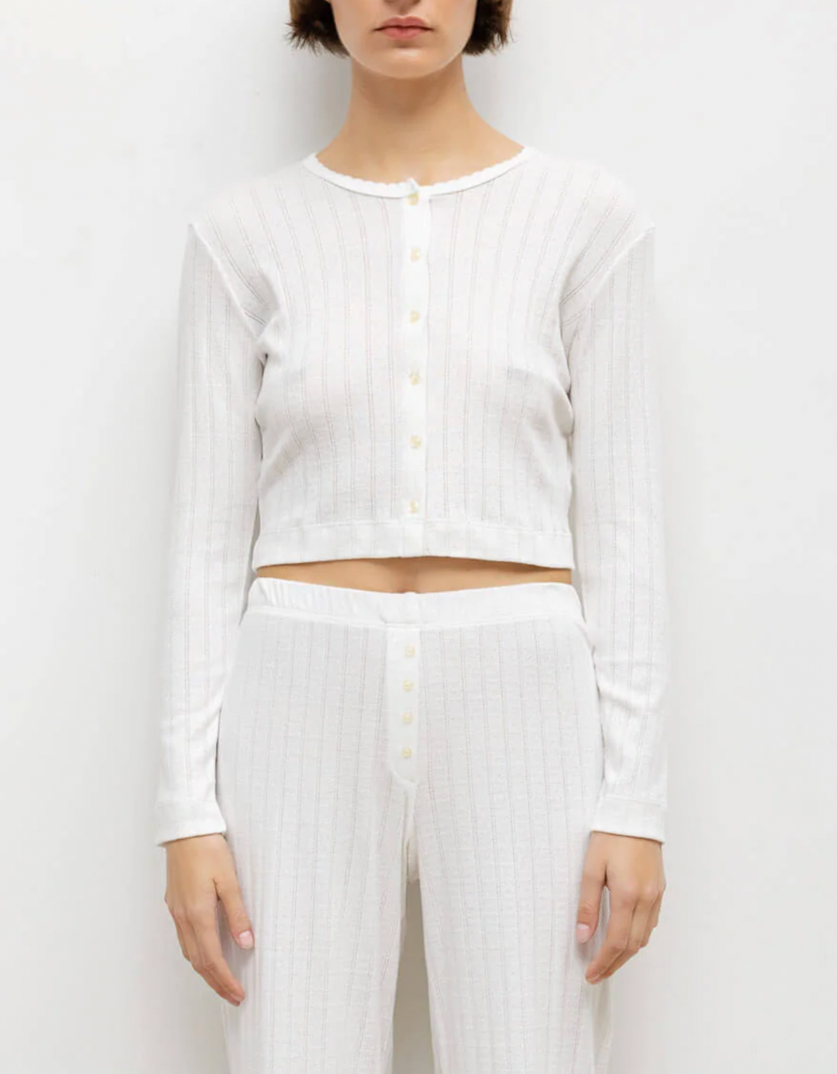 Leset Pointelle Crop Cardigan - Image 2 of 5