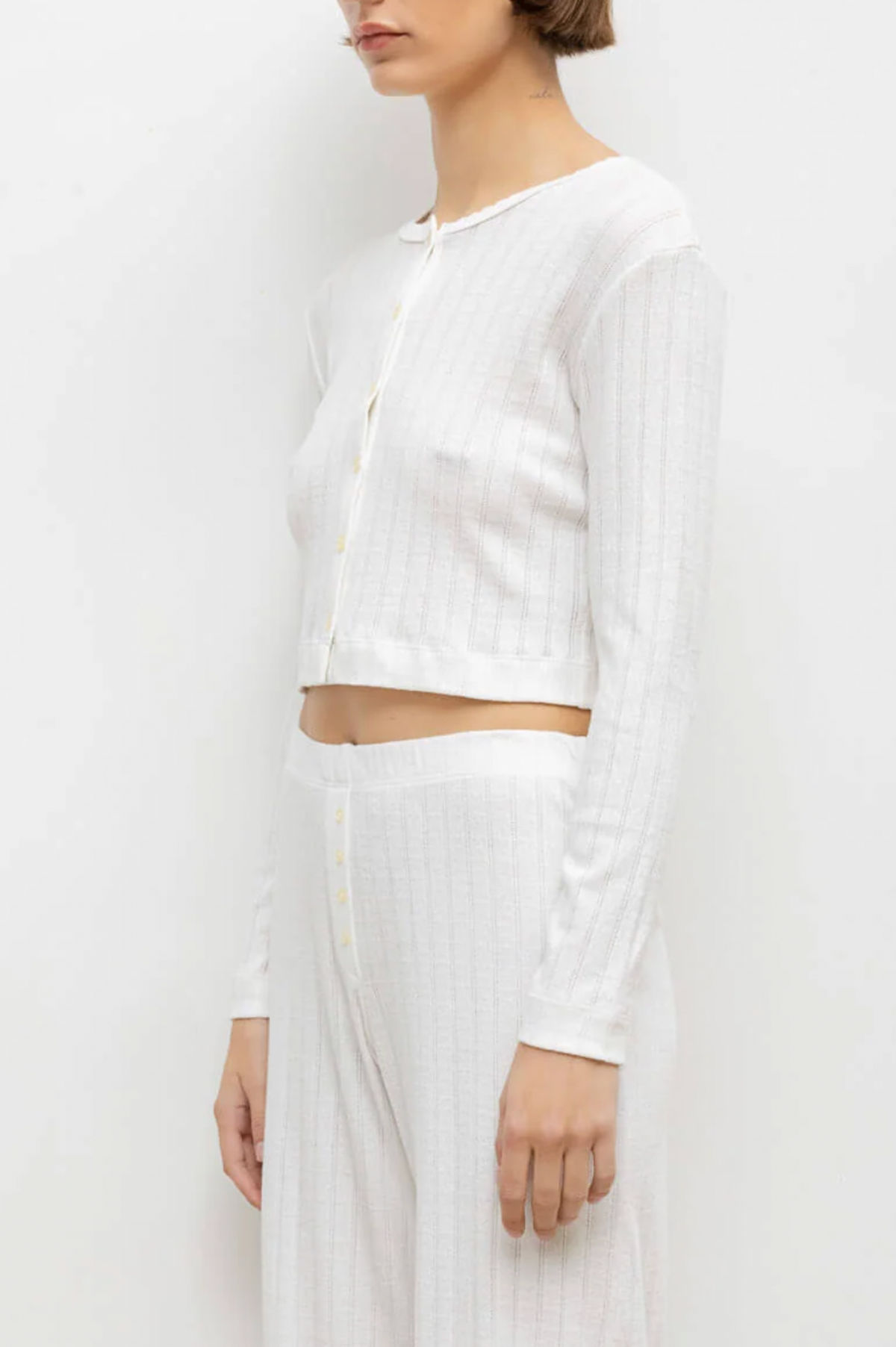 Leset Pointelle Crop Cardigan - Image 4 of 5