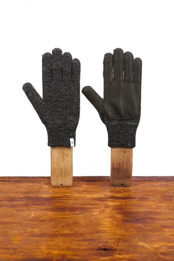 Upstate Stock Full Glove - Black Melange with Black Deerskin
